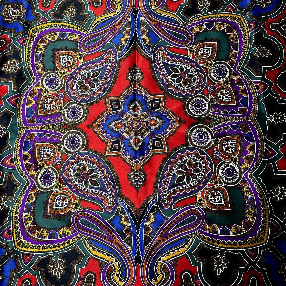 Unbranded Silky Satin Scarf Neck Square Wrap Paisley Geometric Print Multicolor
